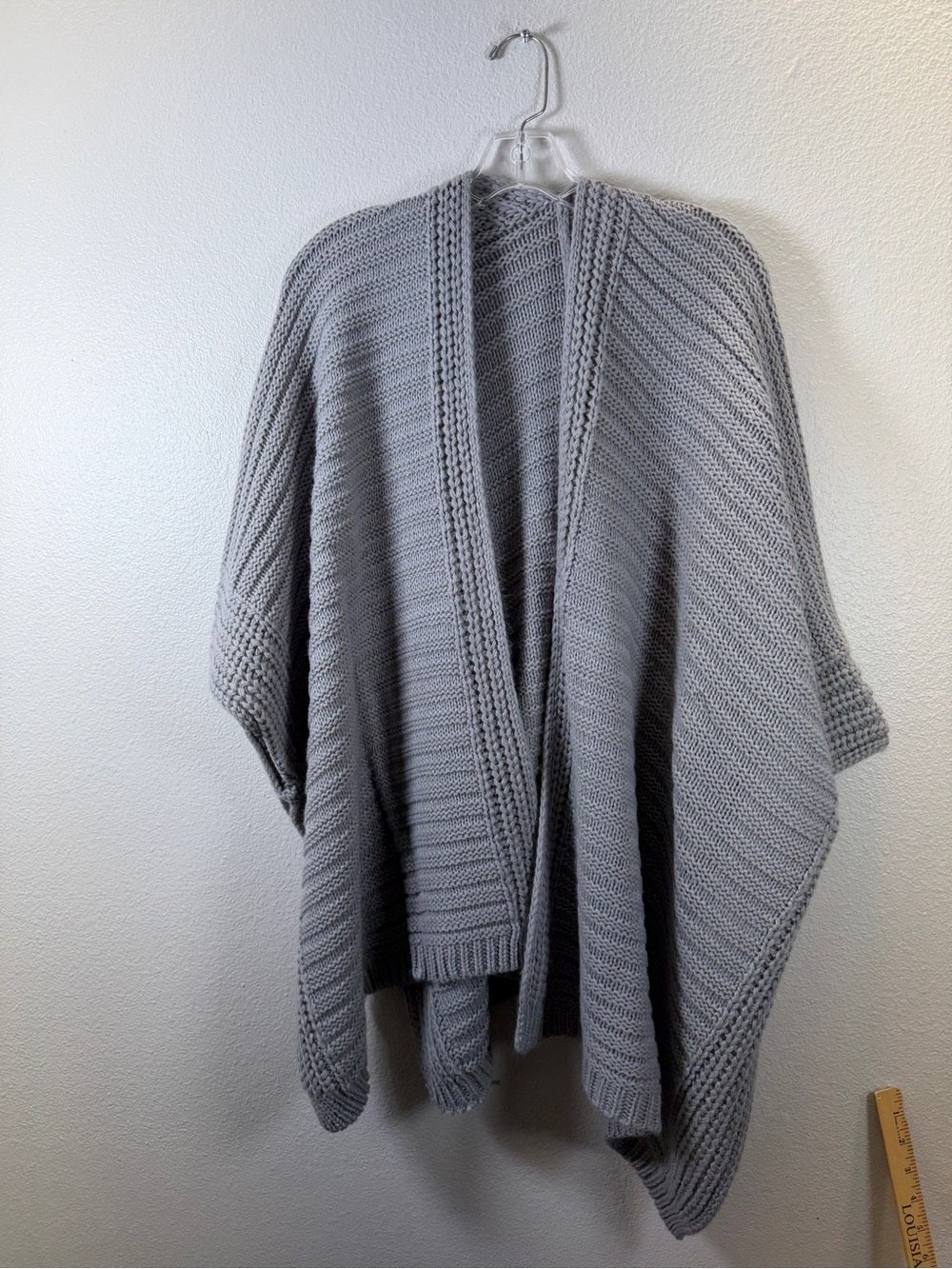 Light Gray Open-Front Knit Poncho Cape